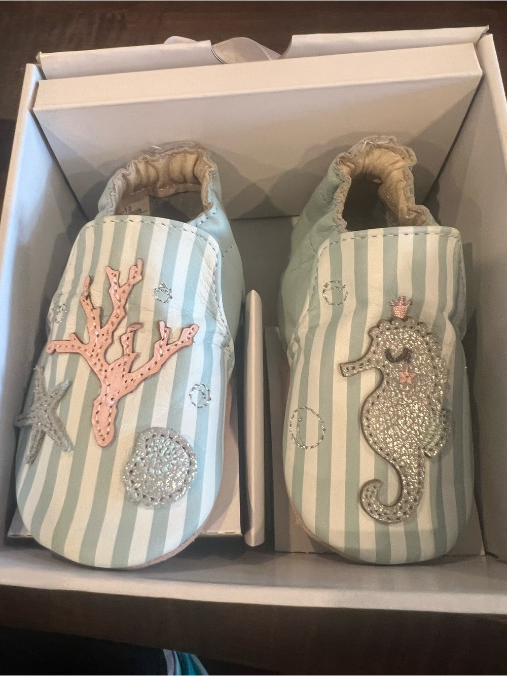 Robeez Aqua Blur & White Striped Seahorse Baby Shoes
